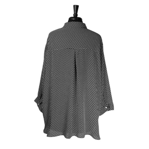 Rose + Olive Women's Shirt Button Up Black White Polka Dot Pleated Blouse Top 3X - Picture 2 of 9